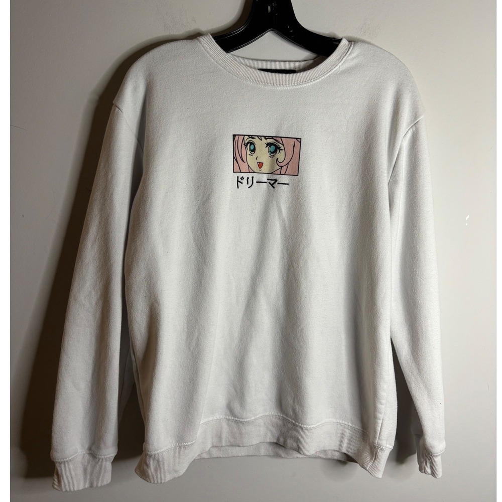 Social Scene White Anime Graphic Sweatshirt Women Size Small
